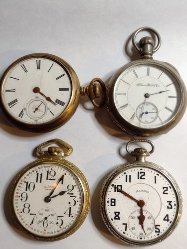 Assortment of 4 antique Illinois watches for parts, repair inc. a Bunn Special