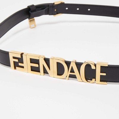 Fendi x Versace Black Leather Logo Letters Buckle Belt 105CM | eBay