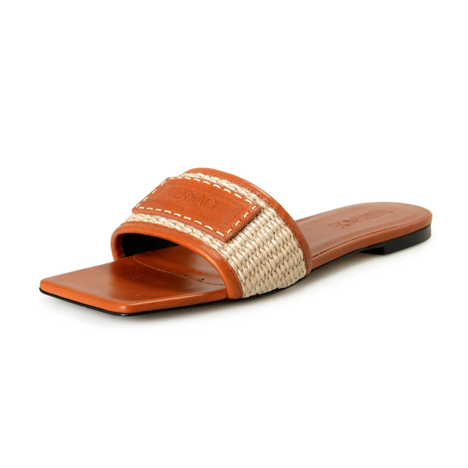 Versace — Versace Women's Leather Logo Sandals Flip Flop Mules Shoes US 7 IT 37