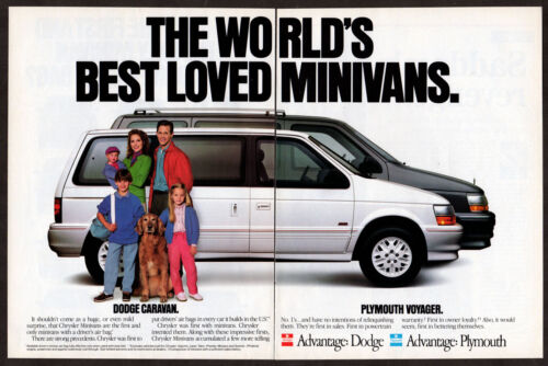 1991 DODGE Caravan PLYMOUTH Voyager Vintage Original 2 page Print AD Minivan USA - Afbeelding 1 van 2
