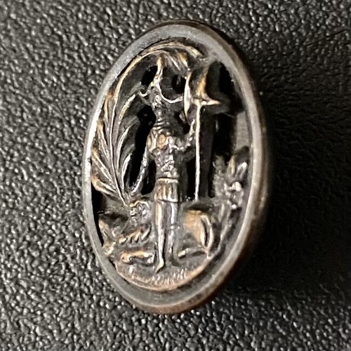 Operatic Warrior with a Lion or Tiger Figural Metal Shank Button Antique Vintage