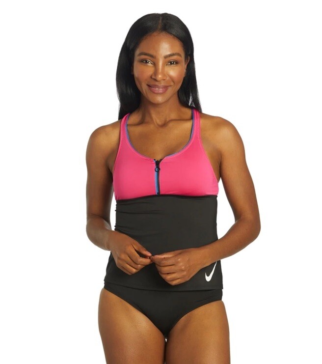 NIKE Women's 2-Piece Colorblock Racerback Tankini Swimsuit Set Pink/Black  Size M