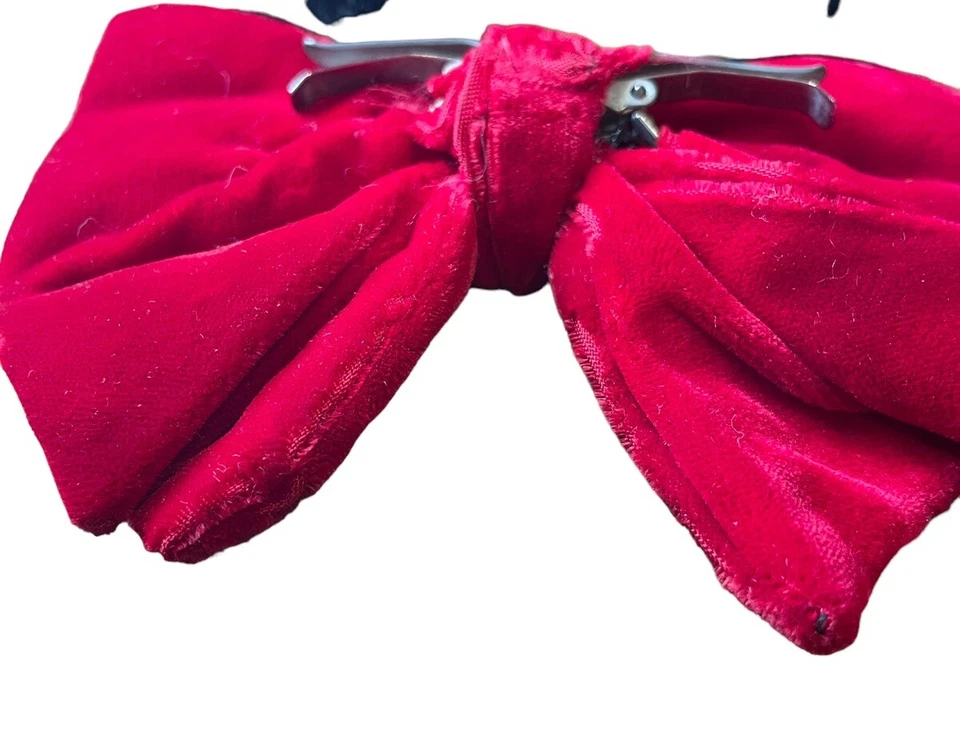 Pajarita vintage clip de terciopelo rojo y negro Foto 3 de 4