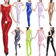 Women Sleeveless Smooth Bodysuits Leotards Crotchless Jumpsuits Fitness Catsuits