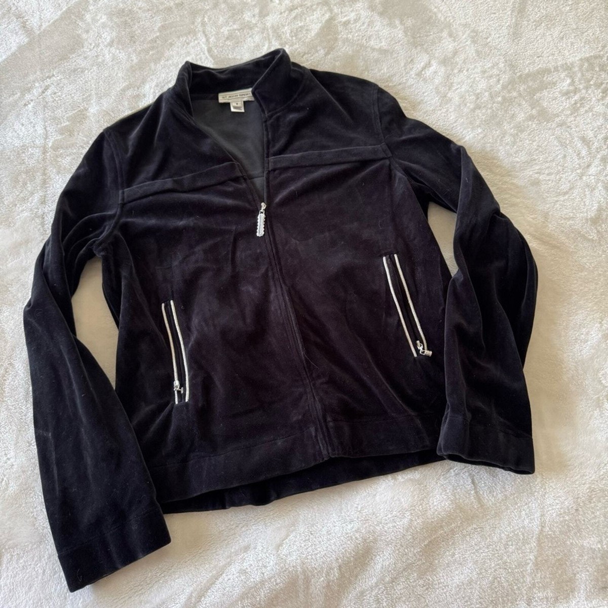 ST.JOHN SPORT ジャケット Vintage St. John Sport Black Velour Athleisure Zip Up Jacket
