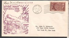 1948 cachet cover Sutter Creek CA Sutter's First Saw Mill/postmaster signed