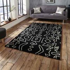 Geometric Pattern Black White Hand Tufted Think Rugs Woolen Carpet Area Rug