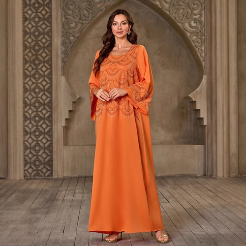 Dubai Turkey Women Abaya Kaftan Maxi Dress Muslim Ramadan Rhinestone Party Gown - Foto 3 di 12