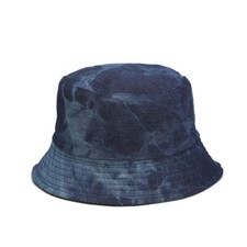 Women Vintage Tie Dye Fisherman Hat Washed Denim Bucket Cap Outdoor Sun Hat