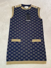 Gucci Dark Blue GG Monogram Lurex Knit Sleeveless Midi Dress size M