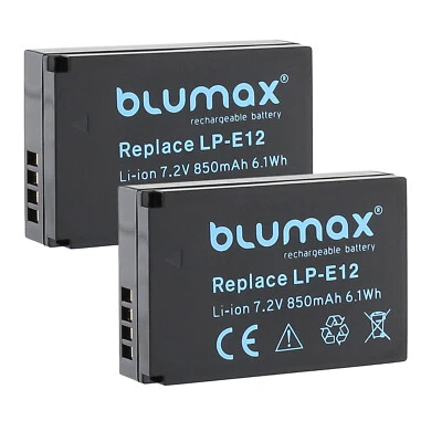2x Blumax Akku für Canon LP-E12 EOS M200 M100 M50 EOS 100D 850 mAh