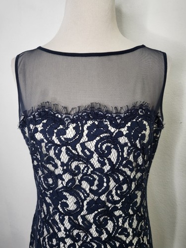 TADASHI SHOJI Dress Women Size 12 Navy Illusion Mesh Lace Sheath Sleeveless NWT - Picture 3 of 10