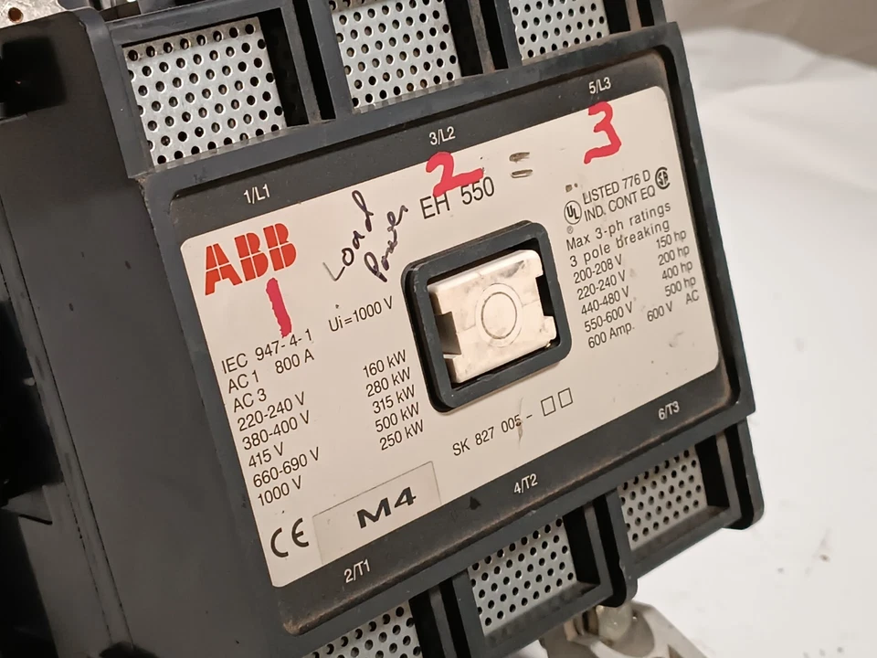 Contactor ABB EH 550 trifásico, 3 polos, 600 V, 600 amperios, bobina SK 827 005, EH550C-*L Foto 4 de 4