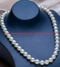 Natural 9-10mm Perfect Round South Sea Genuine White Pearl Necklace 18/24"