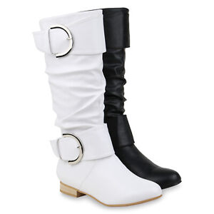 Damen Klassische Stiefel Leder Optik Schnallen Boots 2429 Schuhe Ebay