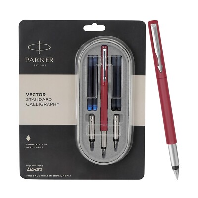 Parker Vector Standard Red CT Calligraphy Fountain Pen (Fine, Medium & Broad)
