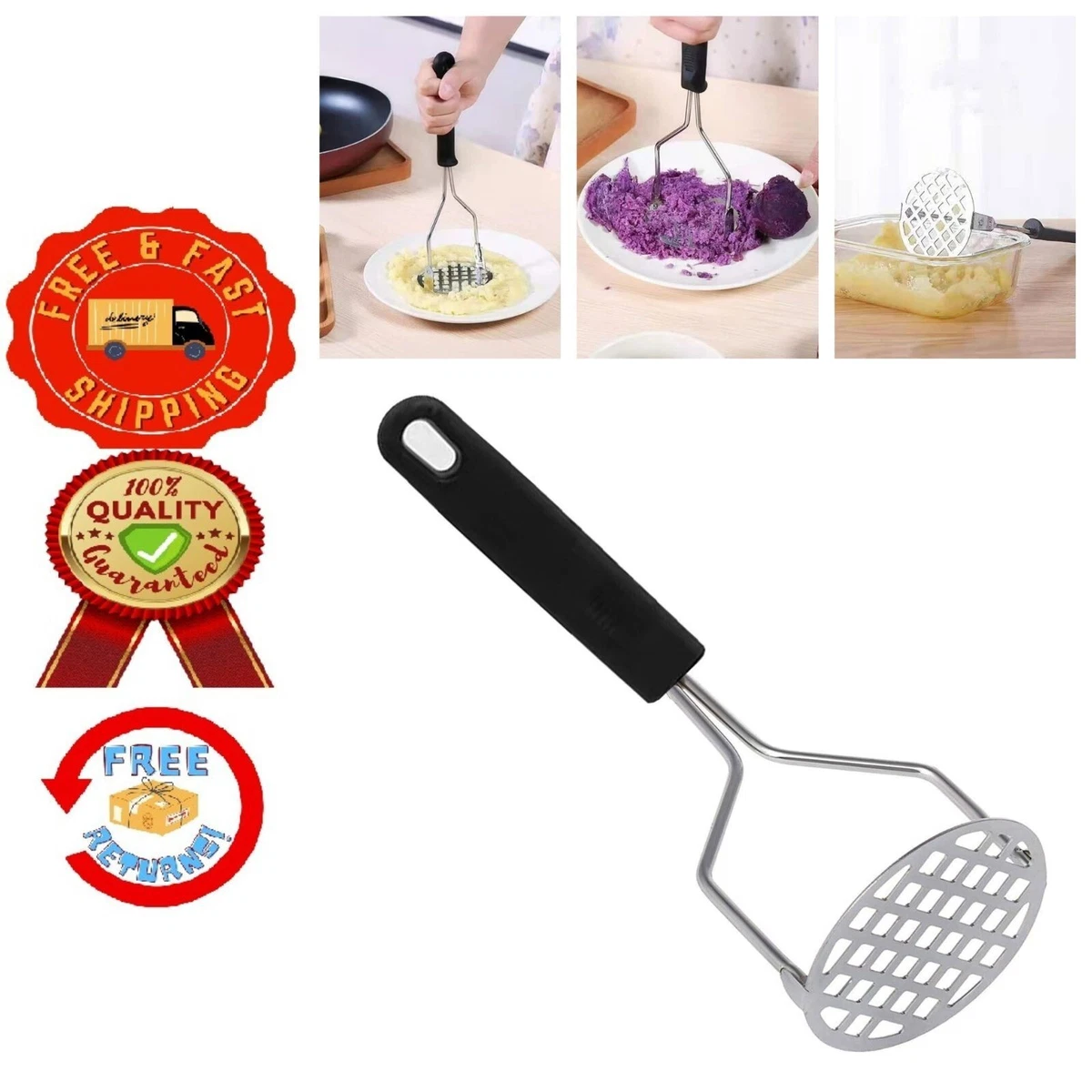 Potato Masher - Stainless Steel Wire Kitchen Tool for Mashing Vegetable, Avocado