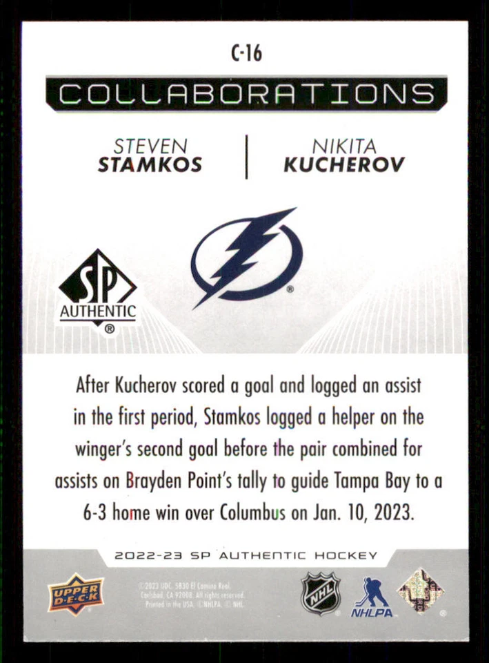 2022-23 SP Authentic Collaborations #C16 Steven Stamkos/Nikita Kucherov - Image 2 of 2