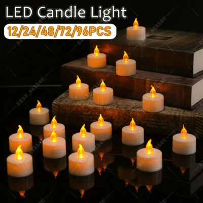 12-96PCS Flameless LED Tea Lights Candles Flickering Battery Operated Wedding UK