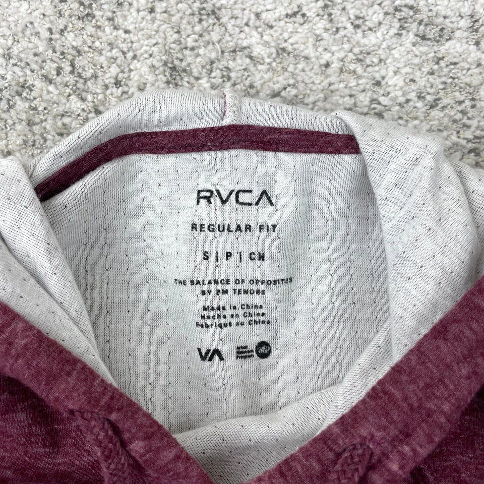 RVCA Sudadera con Capucha Para Hombres Pequeña Pullover Dos Capas Sudadera Borgoña Logo Camisa con Capucha Foto 4 de 4