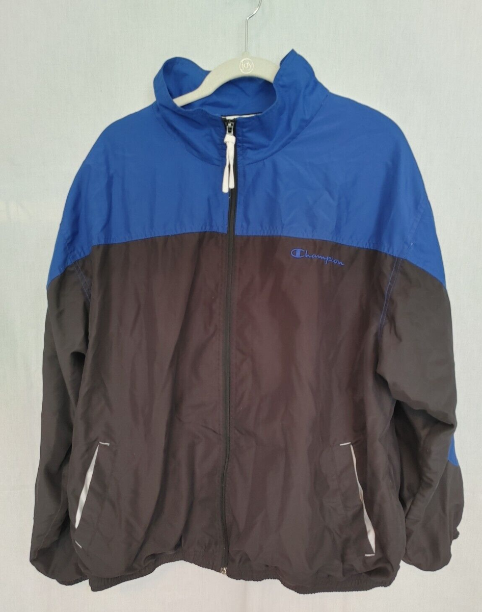 Champion Zip Front Lined Jacket Elastic Hem and Cuffs Blue & Blk