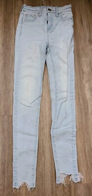 American Eagle Women The Lu(x)e Jean Hi-Rise Jegging Blue Sz 0 R Distressed