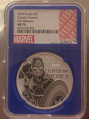 2019 Captain America 1 oz Silver Coin NGC MS70  First Release-Rare Blue Holder