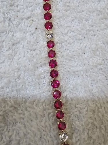 14k Yellow Gold Tennis Bracelet With Ruby 7+ inches 18 Points Stones - Picture 5 of 10