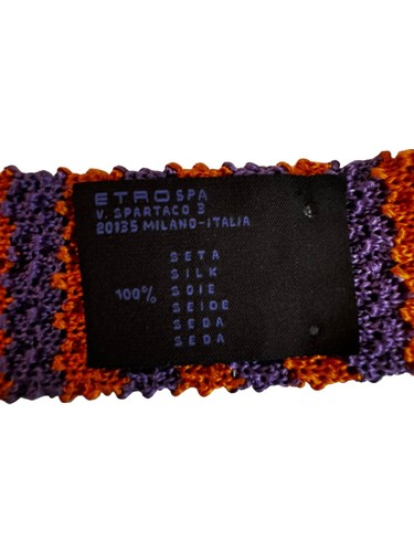 NWT-Etro Milano Purple & Orange Knitted Square End 100% Silk Tie - Picture 5 of 8