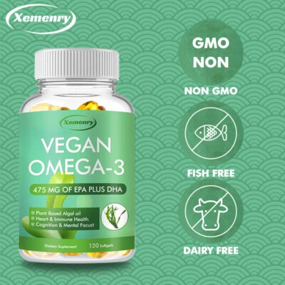 Vegan Omega-3 Algae Oil Capsules 475mg - with EPA, DHA - Bone and Joint Support