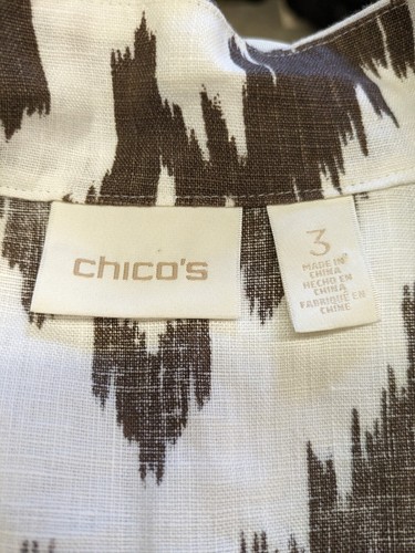 Chico's Linen Cardigan Duster Jacket Open Artsy Brown Cream Ikat Size 3 / XL - Picture 7 of 10