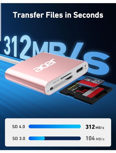 USB C SD Card Reader with 100W PD Port, 3-in-1 Type-C SD 4.0 Memory Card Reader - Picture 4 of 8