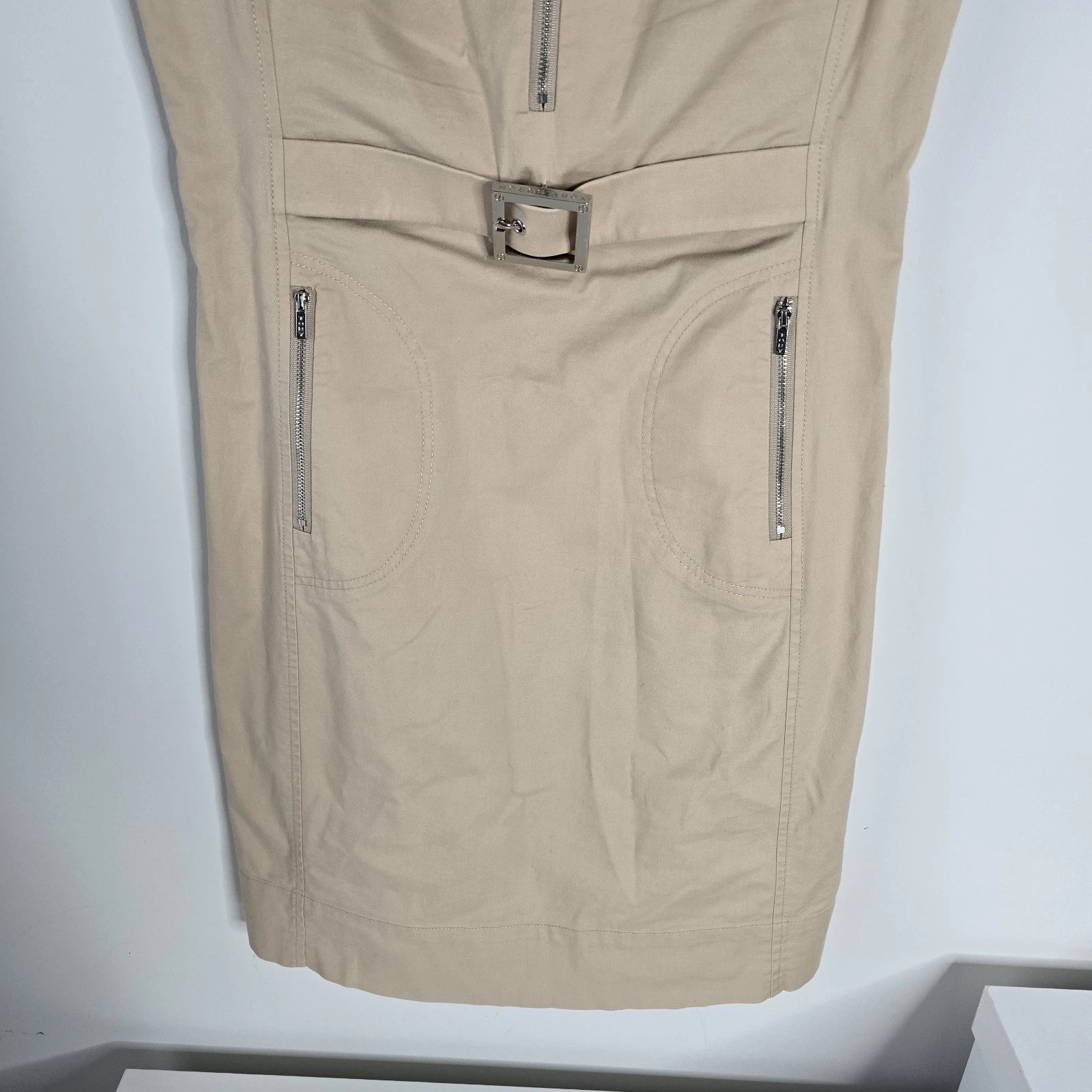 Abito tubino Tory Burch senza maniche mezza zip con cintura davanti taglia 10 marrone neutro