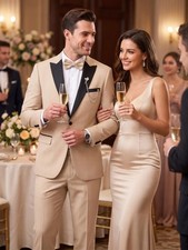Men's Khaki Tuxedo Suit Black Peak Lapel 2 Piece Formal Wedding Suit Jacket Pant