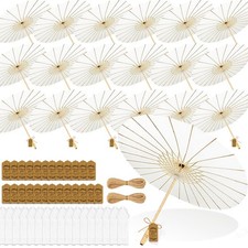 21 Pack 33 Inch Paper Umbrella Set for Wedding - White With Thank You Card an...