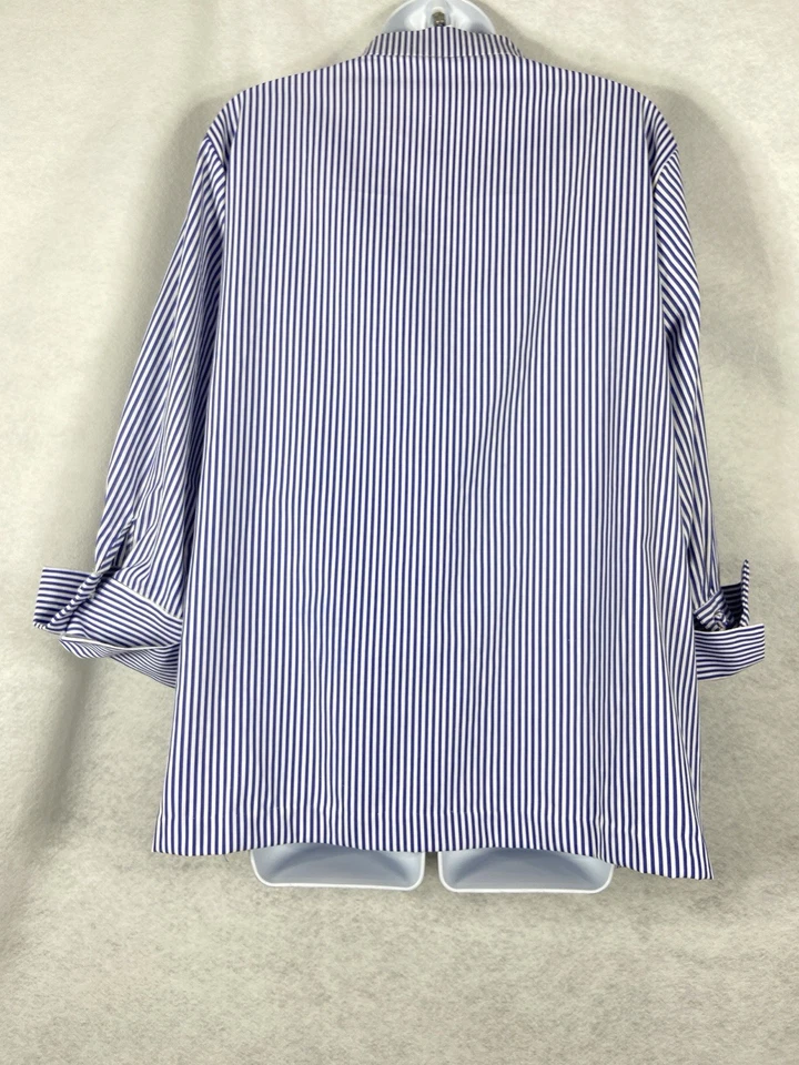 Blusa Gretchen Scott Top Mujer XXL Azul Blanco Abotonada Mangas 3/4 Rayas Foto 4 de 4