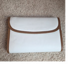 Guerlain White Brown Clutch Gold Hardware Snap Solid Rectangle Women