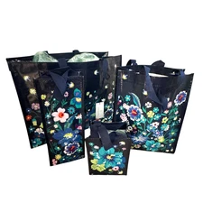 Vera Bradley Reuseable 4 Bag Set - Market Gift - Moonlight Garden - L/M/S + Wine