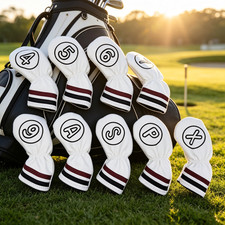 10Pcs PU Leather Golf Iron Head Covers Set Club Headcover Protector Accessories