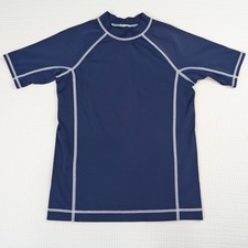 Lands End Little Boys Rash Guard Swim Shirt Large 7 Blue Short Sleeve UPF Surf