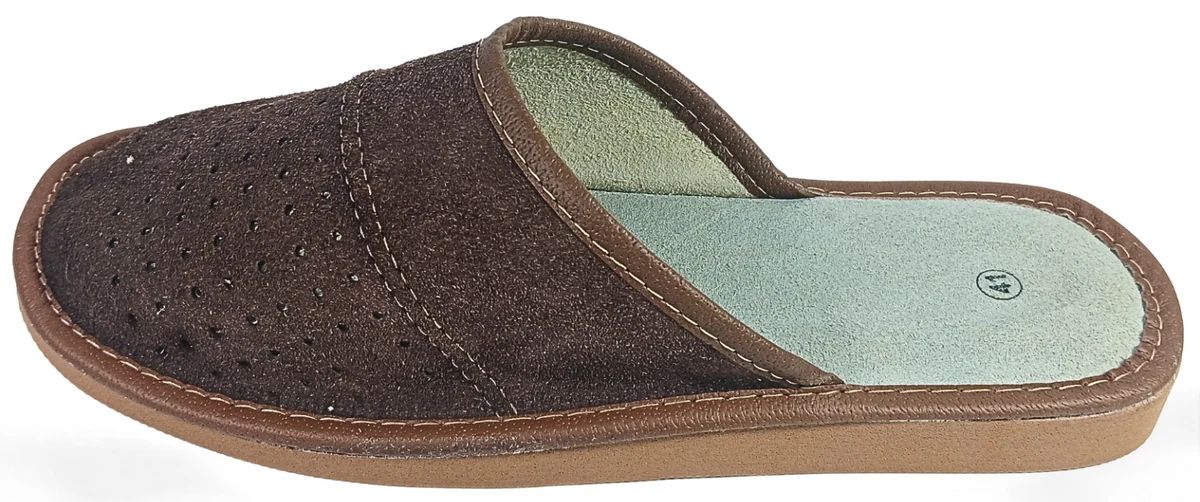 Herren Leder Hausschuhe Veloursleder Pantoffeln Schlappen Latschen Braun Gr40-46