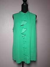 Banana Republic Ruffle Front Classic Fit Green Blouse Size L in Fair Condition