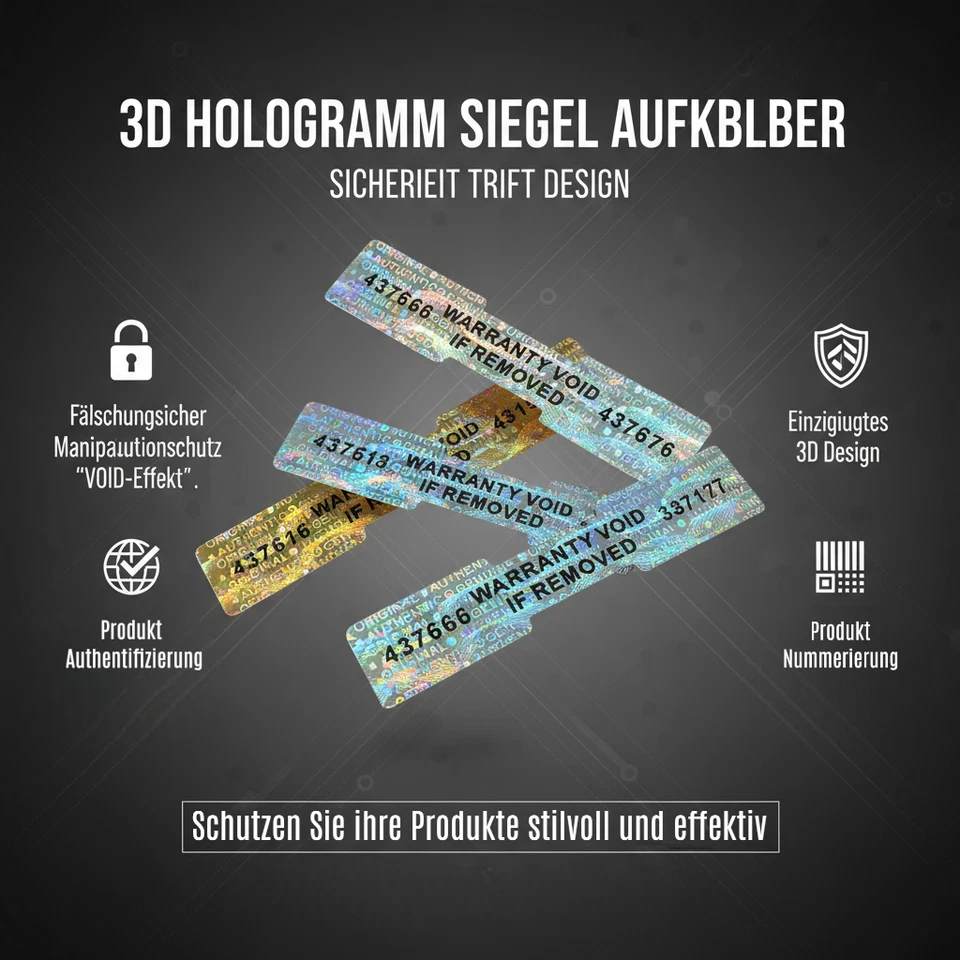 3D Hologramm Siegel Aufkleber Garantie 10x50 mm Sticker Warranty mit lfd. Nummer