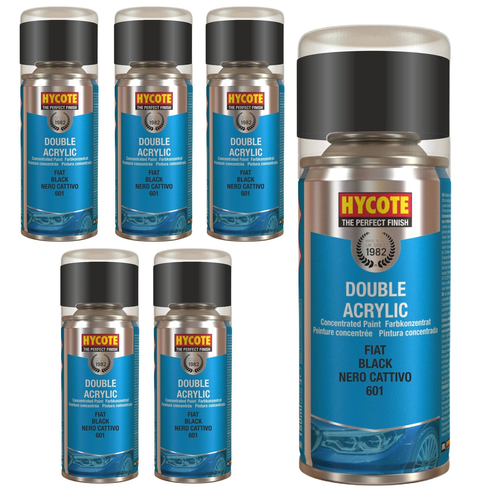 Hycote Colour Spray Paint XDFT401 Fiat Black 150mL Fast Dry Perfect Finish x6