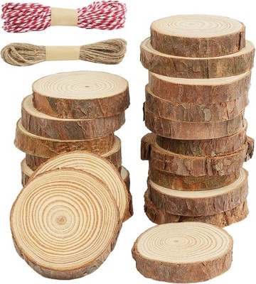 Wooden Discs, Pack of 20 Wooden Log Discs 5-6 cm, Tree Discs Without Hole wit...