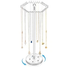 OAOLEER Acrylic Necklace Holder Stand, Rotating Jewelry Organizer Display Tre...