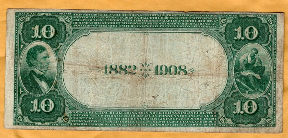 $10 Series 1882 Dated Back National Currency National Bank o Kentucky Louisville - Image 2 of 2