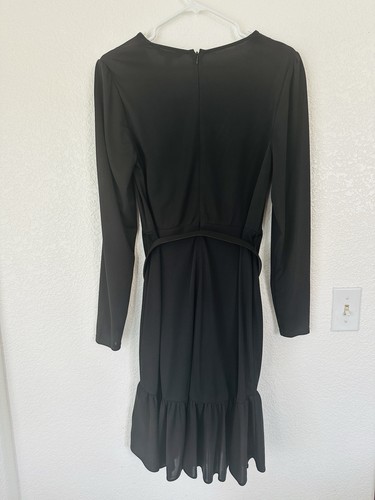 NWT Lauren Ralph Lauren Belted Stretch Jersey Surplice Black Dress Size 6 - Picture 5 of 9
