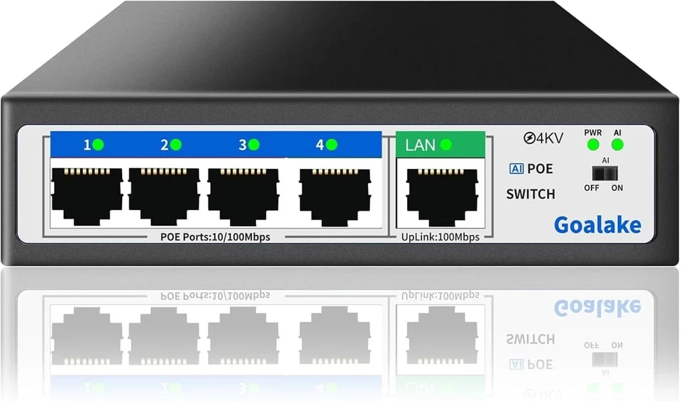 Goalake PoE+ Switch 5 Port 100Mbps（4 PoE Ports +1 Uplink), 802.3af/at, 52W fo... - Image 2 of 4