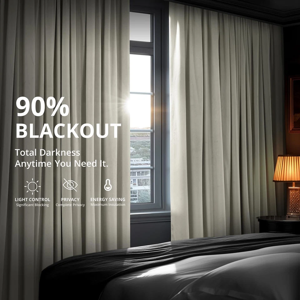 Cortinas oscuras térmicas de terciopelo exclusivas para sala de estar 96 pulgadas de largo (1 pa... Foto 4 de 4